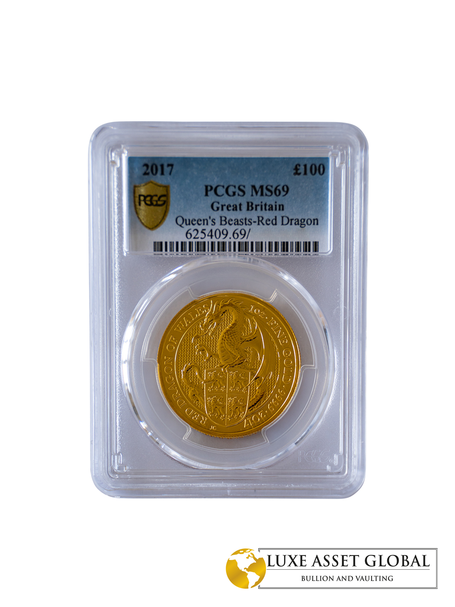 PCGS 2017 1oz Gold Queen's Beast 'Dragon' MS69 – Luxe Asset Global Ltd